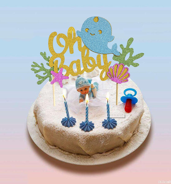 Cute Whale Cake Toppers Shining Starfish Shell Decor for Baby Shower Summer Beach Theme Birthday Party