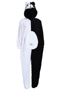 Monokuma Pajamas Adult Anime Fleece Onesies Black and White Bear Cosplay Costume Jumpsuit Sleepwear