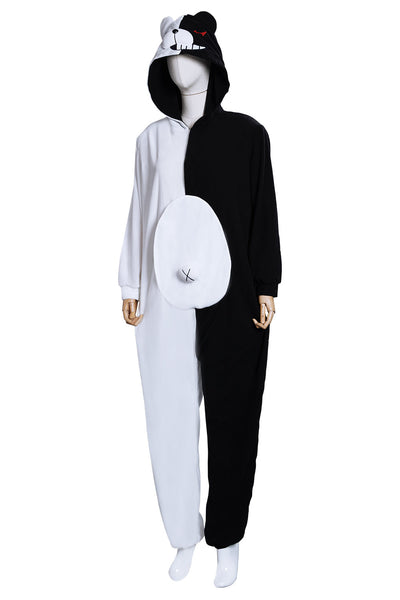 Monokuma Pajamas Adult Anime Fleece Onesies Black and White Bear Cosplay Costume Jumpsuit Sleepwear