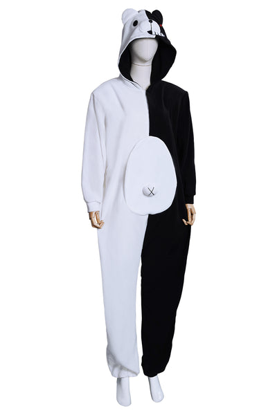 Monokuma Pajamas Adult Anime Fleece Onesies Black and White Bear Cosplay Costume Jumpsuit Sleepwear