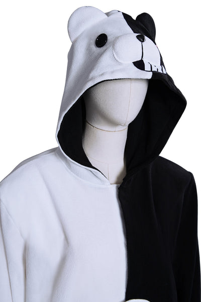 Monokuma Pajamas Adult Anime Fleece Onesies Black and White Bear Cosplay Costume Jumpsuit Sleepwear