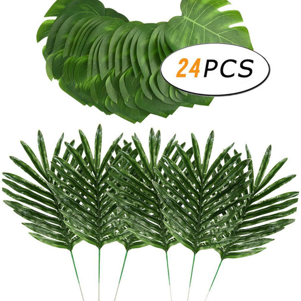 Artificial Palm Leaves Plant Faux Leaf Summer Hawaiian Tropical Beach Birthday Wedding Party Table Supplies Decorations