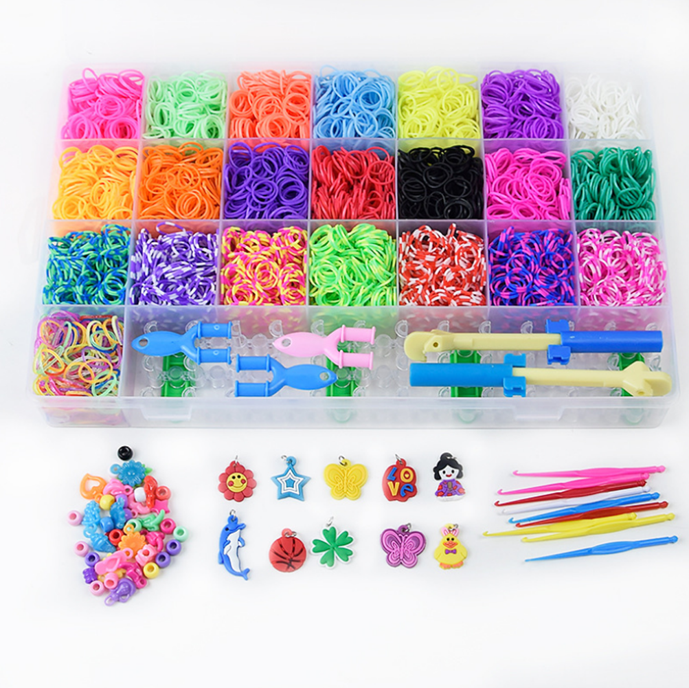 Upgrade Rainbow Rubber Bands Refill Kits, 6800+ Loom Bands in 22 Colors, 50 Beads, 10 Small Crochets, 10 Pendants, 100 S Buckles, 1 Large Loom, 2 Plastic Crochets, 4 U-shaped Slingshot Looms