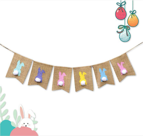 6.5ft Easter Rabbit Burlap Banners Garland Flags Party Decorative Ornaments