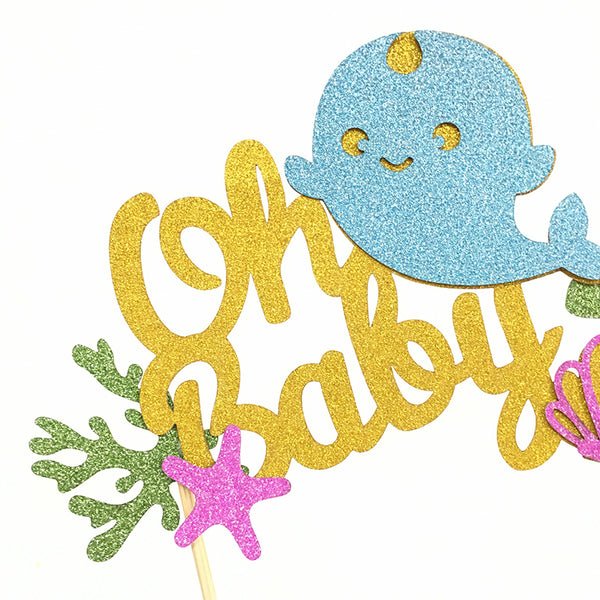 Cute Whale Cake Toppers Shining Starfish Shell Decor for Baby Shower Summer Beach Theme Birthday Party