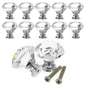 10 PCS Cabinet Drawer Pull Crystal Diamond Shape, 30MM DIY Dresser and Door Cabinet Knobs Handles for Home and Office