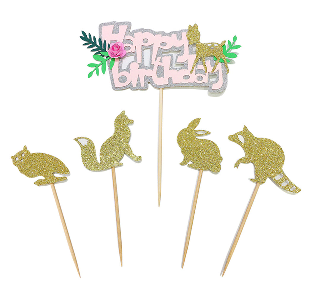 Birthday Deer Cupcake Toppers Forest Animals Theme Donut Decor for Kids Summer Party