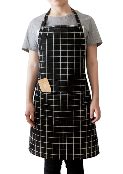 Men & Women Anti-stain Plaid Work Aprons Oil-proof Heavy Duty for Chef Kitchen Restaurant Cooking BBQ