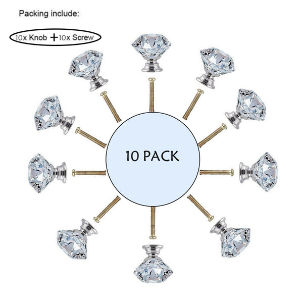 10 PCS Cabinet Drawer Pull Crystal Diamond Shape, 30MM DIY Dresser and Door Cabinet Knobs Handles for Home and Office