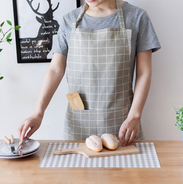 Men & Women Anti-stain Plaid Work Aprons Oil-proof Heavy Duty for Chef Kitchen Restaurant Cooking BBQ