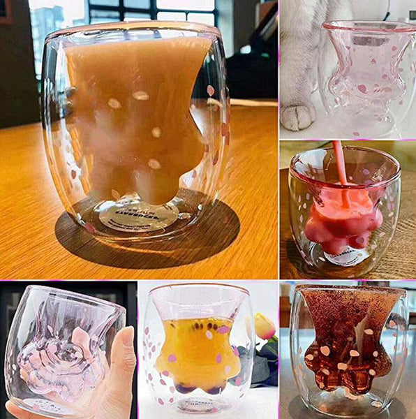 Cat Paw Claw Mug Cute Double Glass Drink Cup