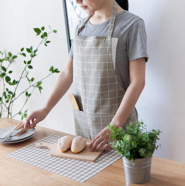 Men & Women Anti-stain Plaid Work Aprons Oil-proof Heavy Duty for Chef Kitchen Restaurant Cooking BBQ