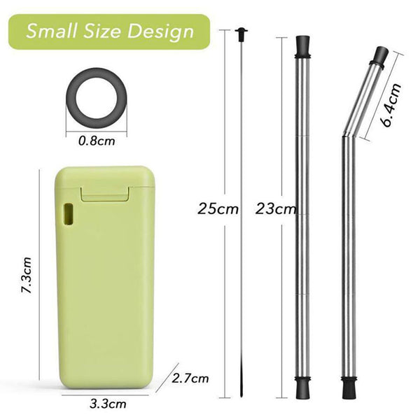 Collapsible Reusable Stainless Steel Straw, Portable Food-grade Silicone Foldable Straw with ABS Case Holder & Cleaning Brush Set