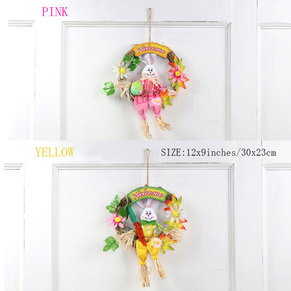 12 Inch Bunny Rabbit Front Door Easter Wreath Handmade Straw Foam Wreath Base Party Decorative Pendant