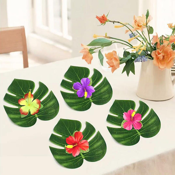 Artificial Palm Leaves Plant Faux Leaf Summer Hawaiian Tropical Beach Birthday Wedding Party Table Supplies Decorations