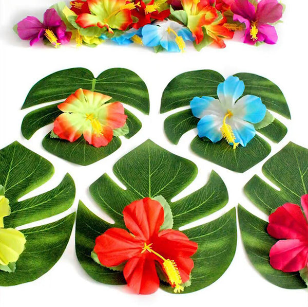 Artificial Palm Leaves Plant Faux Leaf Summer Hawaiian Tropical Beach Birthday Wedding Party Table Supplies Decorations