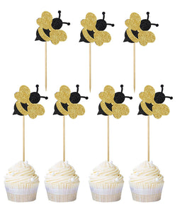 12 Pack Bee Cake Toppers Shining Decor for Summer Party