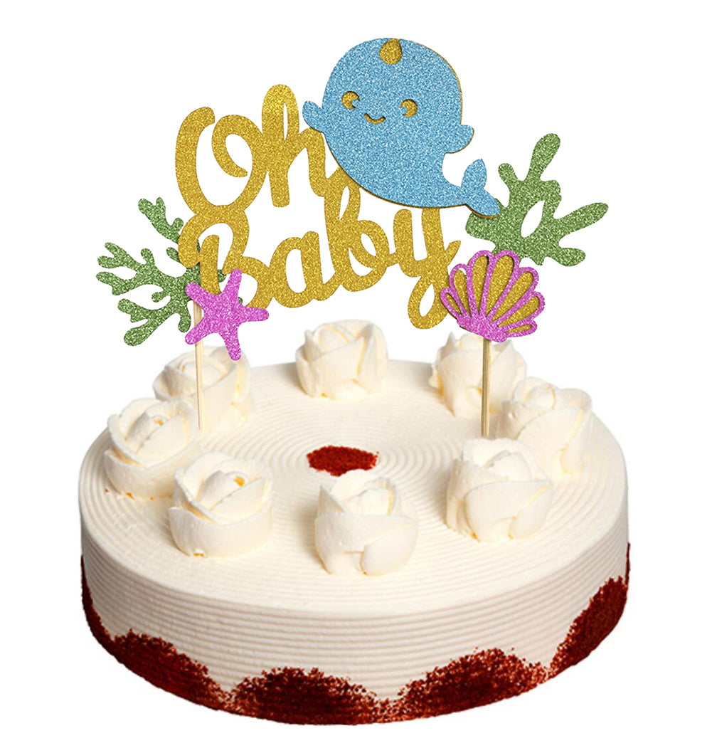 Cute Whale Cake Toppers Shining Starfish Shell Decor for Baby Shower Summer Beach Theme Birthday Party