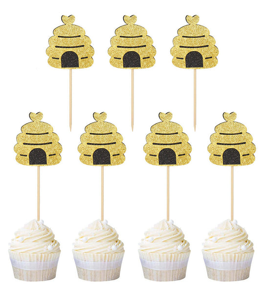 12 Pack Bee Cake Toppers Shining Decor for Summer Party