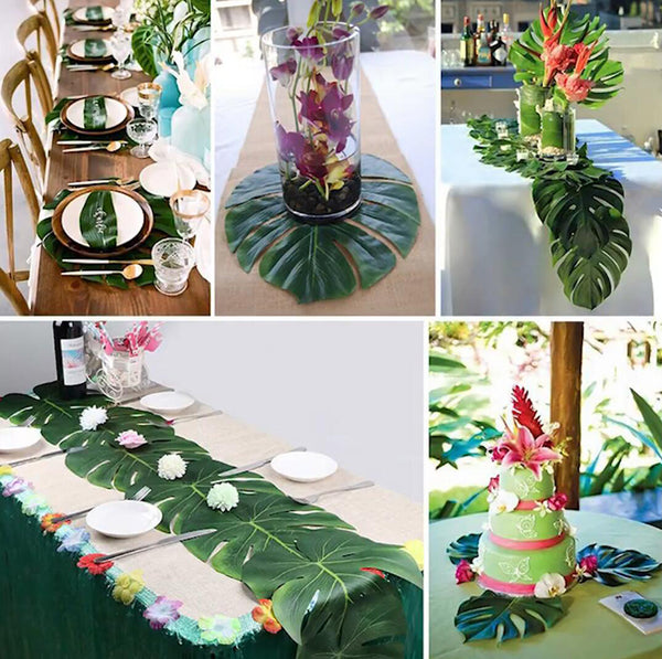 Artificial Palm Leaves Plant Faux Leaf Summer Hawaiian Tropical Beach Birthday Wedding Party Table Supplies Decorations