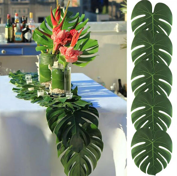 Artificial Palm Leaves Plant Faux Leaf Summer Hawaiian Tropical Beach Birthday Wedding Party Table Supplies Decorations