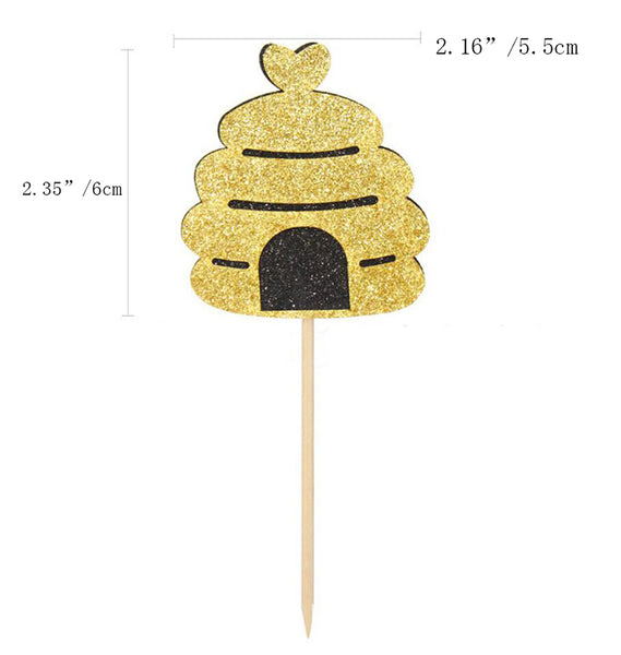 12 Pack Bee Cake Toppers Shining Decor for Summer Party