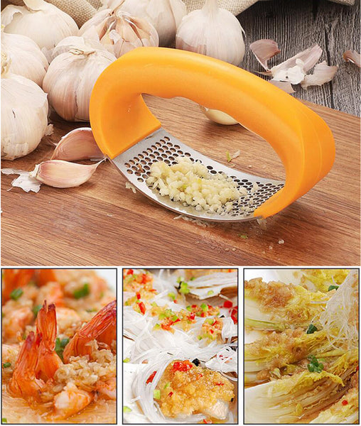 Garlic Press Ginger Rocker New 2019, Useful Stainless Steel Crusher Squeezer with Comfortable Handle, Easy to Use, Durable