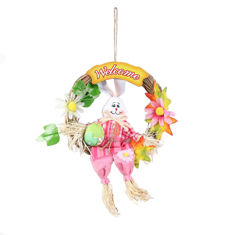 12 Inch Bunny Rabbit Front Door Easter Wreath Handmade Straw Foam Wreath Base Party Decorative Pendant