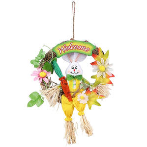 12 Inch Bunny Rabbit Front Door Easter Wreath Handmade Straw Foam Wreath Base Party Decorative Pendant