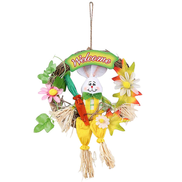 12 Inch Bunny Rabbit Front Door Easter Wreath Handmade Straw Foam Wreath Base Party Decorative Pendant